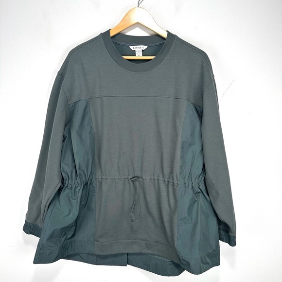 Athleta Triumph Hybrid Crewneck Sweatshirt Women XL Green Cinch Athletic Stretch - Picture 11 of 12